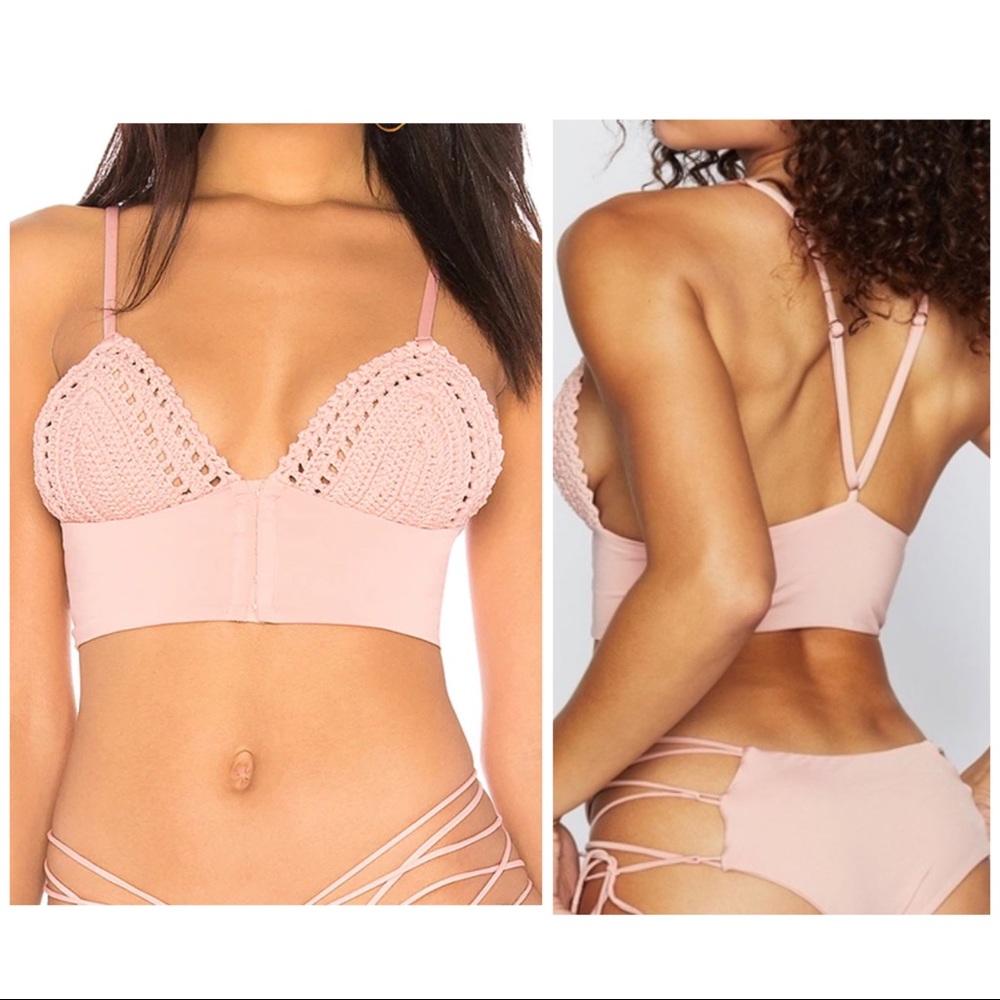 Frankie’s Bikinis Alya Crochet Bikini Top Pink, XS